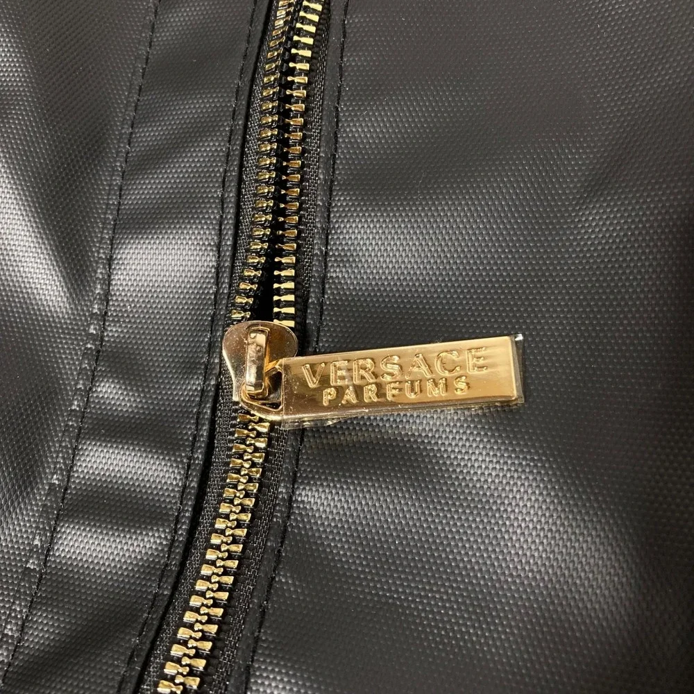 Versace Parfums Black Backpack Tote Bag Gold Greek Key Straps‎